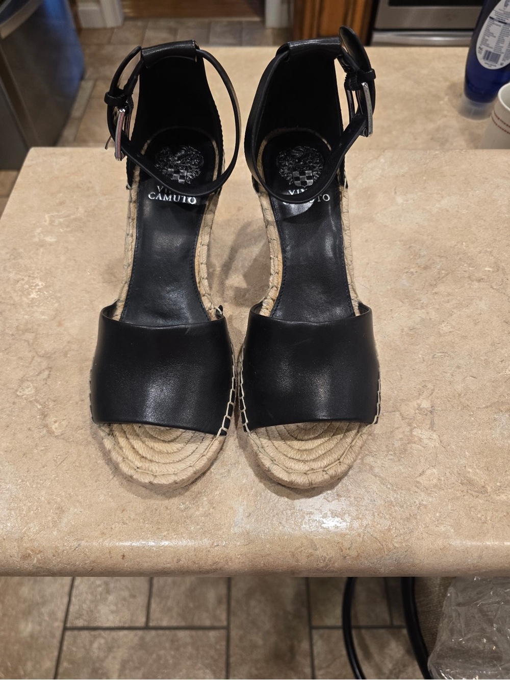 Vince Camuto Black Espadrille Wedge Sandals with Ankle Buckle